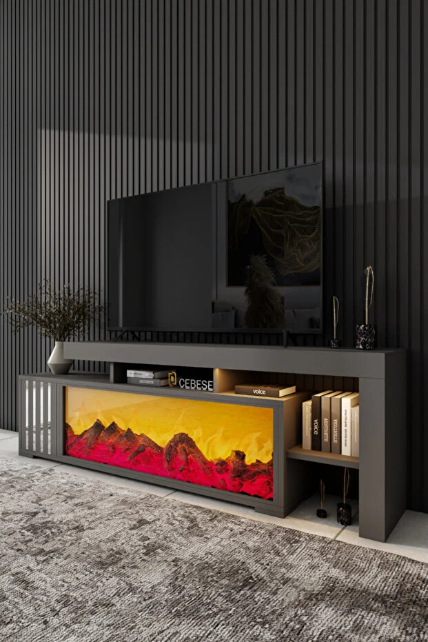 Dekoratif Yapay Şömine Ve Tv Ünitesi 160 Cm X 52 Cm ,kumandalı, Bluetooth Ses